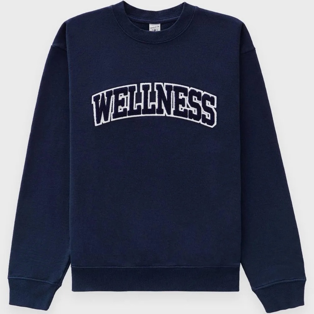 Sporty & Rich navy blue Wellness ivy logo letter crewneck pullover sweatshirt XS